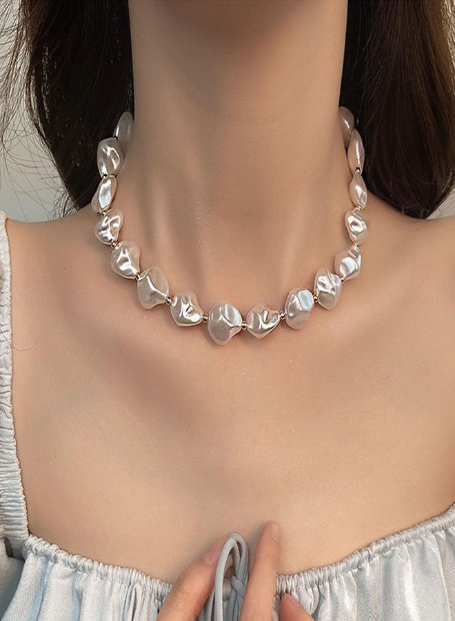 Decixde Pearl Choker Necklace for Women - Baroque, Irregular, White Pearl Beaded Necklace - 38cm + 5cm Extension Chain - Wedding, Birthday Jewelry Gifts - Image 2